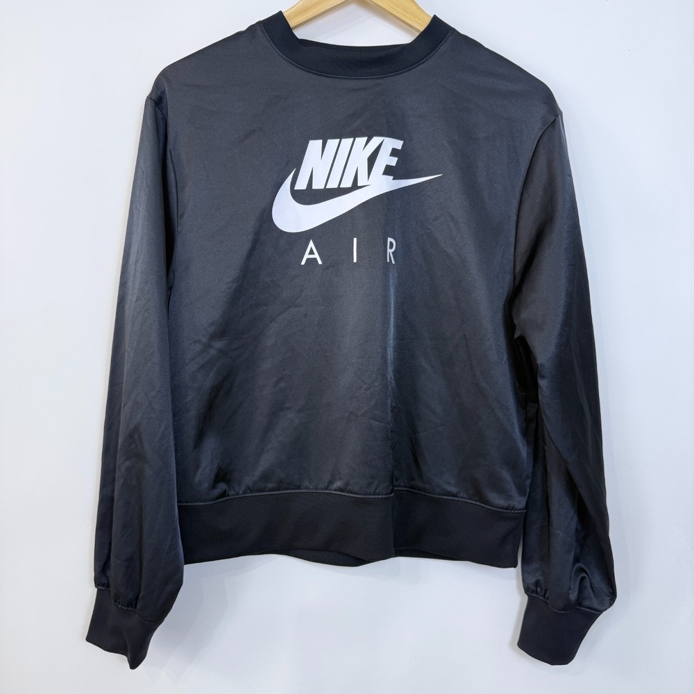 Nike Air Satin‎ Long Sleeve Pullover Top Womens Small Black  White Logo